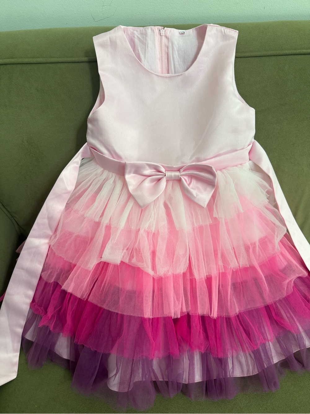 Pink Ombre Tulle Tiered Bow Dress